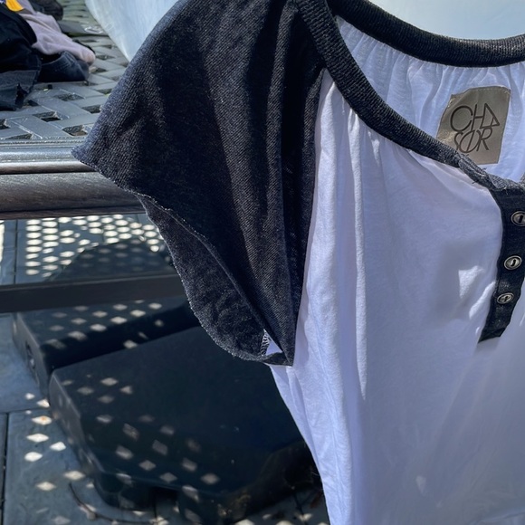 CHASER Cap Sleeve Shirred Henley Blocked NWT- M - Picture 6 of 6